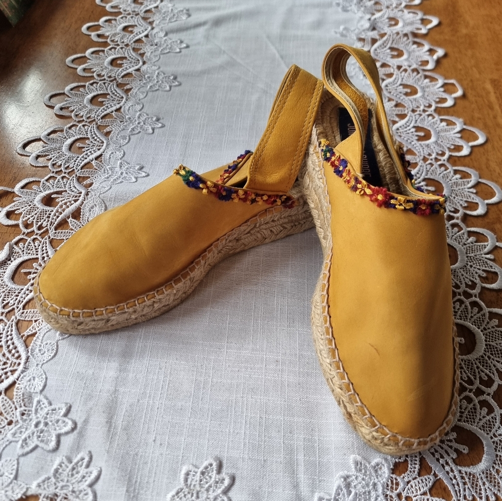 Juncal Aguirre Yellow Espadrilles Slingback Shoes Made Spain Size 39